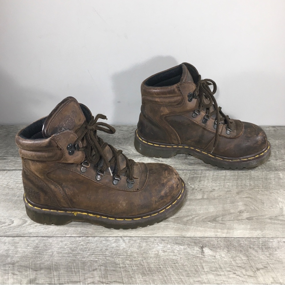 Vtg Dr. Doc Martens Industrial England Womens Leather Steel Toe Boots UK 5 US 7 - Picture 3 of 13